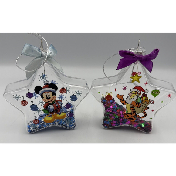 2 Disney Christmas Star Ornaments Mickey Mouse Tigger Glitter Filled 4" Tall - Picture 5 of 8